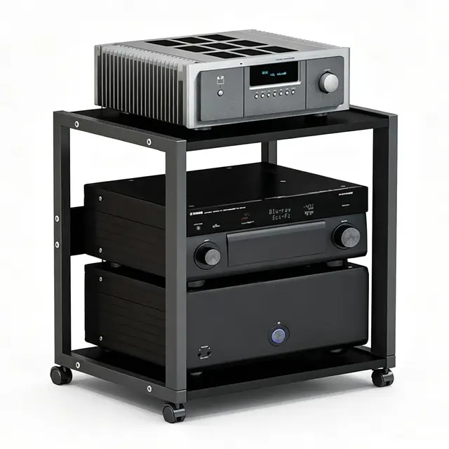 HiFi Rack für Plattenspieler mit Rollen, Audio Rack HiFi Regal 2/3 Ebenen, höhenverstellbar (3 Ebenen), Möbel Metall MDF für Verstärker CD Anlage(2-Layer)
