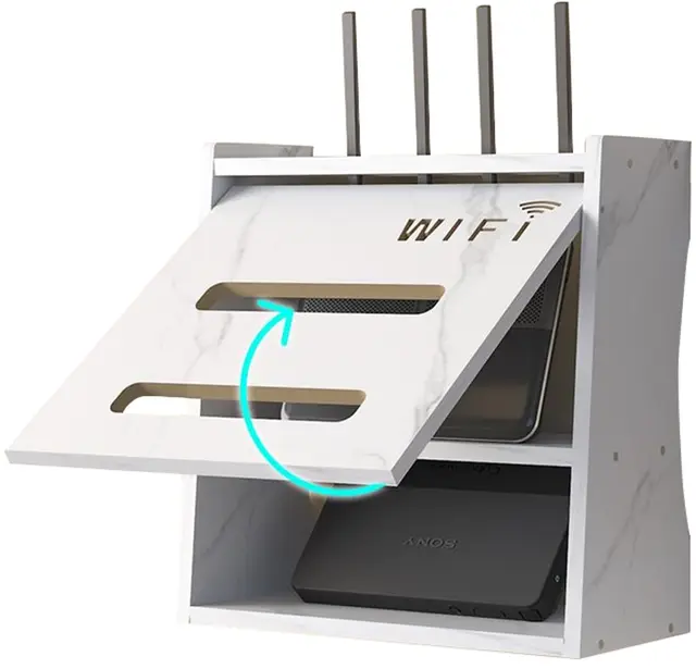 Router-Regal, Kastenregal für Wand und Schreibtisch, WLAN-Aufbewahrungsschrank, Netzwerk-Kabel-Organizer für Schlafzimmer und Wohnzimmer (weiß)