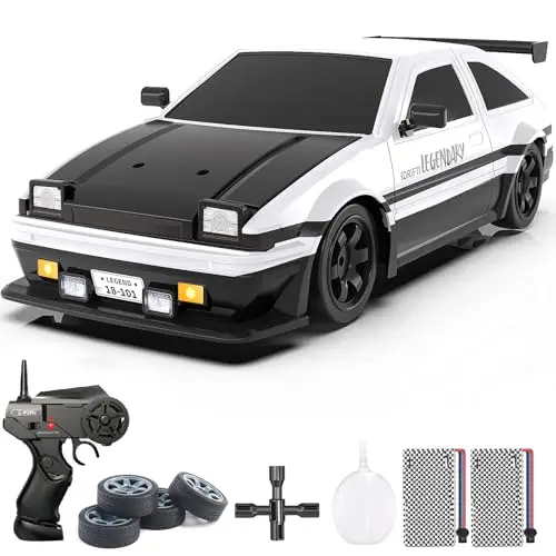 Mostop 1:16 2.4GHz Fernsteuerung Drift Car mit LED-Licht, Sprühfarbe, 2 Batterien und Ersatzreifen, 18 km/h Hochgeschwindigkeits-Drift RC Auto 4WD Hobby-Sport-Rennwagen Modell für Kinder