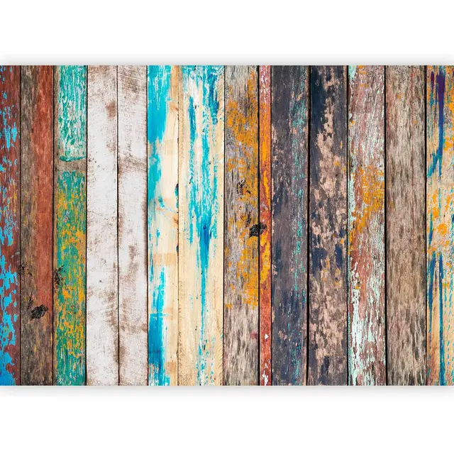 murando - Fototapete Premium-Vlies Bretter Holz 450x315cm - Foto Tapete Wohnzimmer Moderne Vliestapete XXL Wandtapete Motivtapeten Bildtapete 3d Effekt Wand Dekoration Flur Optik 3d Optisch Braun Bunt
