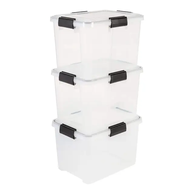 Iris Ohyama Luftdichte Kunststoff-Aufbewahrungsboxen mit Deckel, 20L, 3er-Set, Transparent, Hermetischer wasserdichter Verschluss, Robuste Schnappverschlüsse, Stapelbar, Staubschutz, BPA-frei, AT-SD