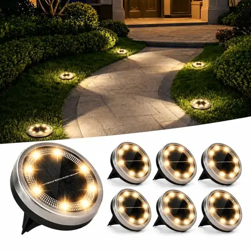 Jsdoin 6 Stück Solar Bodenleuchten Aussen, 8 LED Solarleuchten Wasserdicht Außenleuchte, Gartenleuchte Edelstahl Solarlampe für Gehweg, Terrasse, Outdoor, Rasen, Einfahrt