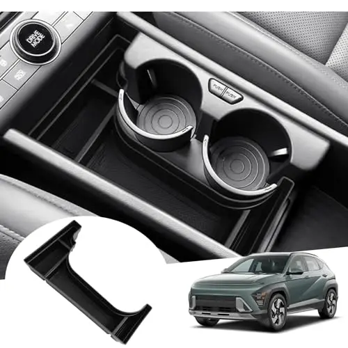 GAFAT Kompatibel mit Hyundai Kona SX2 EV Elektro 2024 2025 Mittelkonsole Aufbewahrungsbox, Kona SX2 Elektro ab 2023- Organizer Tray Neben dem Becherhalter [Nicht für Benzin&Hybrid] (Schwarz)