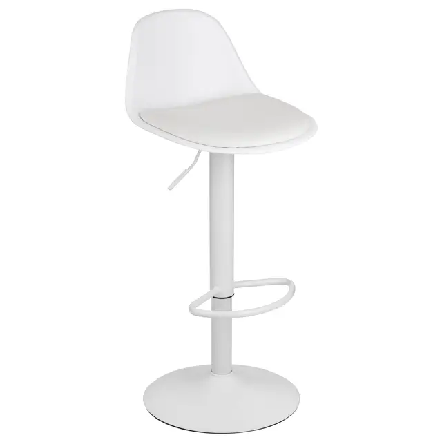 Baroni Home Drehbarer Barhocker mit Rückenlehne und Kissen, Höhverstellbar, Hochstuhl mit Fußstütze, kratzfester Boden, Esszimmer, Restaurant, Weiß, 1 Stück, 39x44x82-104 cm