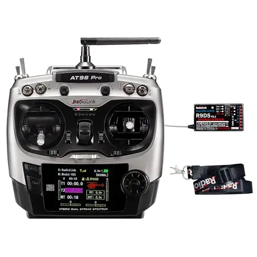 Radiolink AT9S Pro RC Fernsteuerung mit Empfänger, 10/12 Kanäle mit Empfänger-R9DS 2.4 GHz Fernbedienung Sender für RC Drohne Fleugzeug Segelfugzeug Auto Boot(Modus 2 Linke Hand)