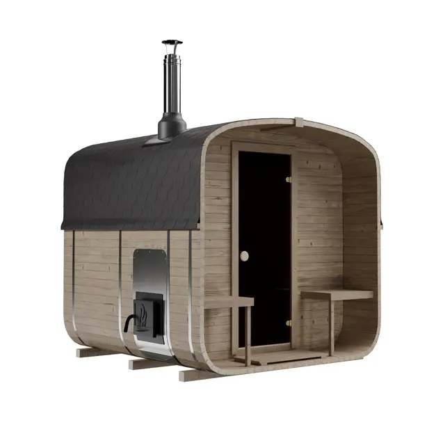 2QL Fasssauna Gartensauna aus Fichtenholz mit Holzofen ETNA für 4-6 Personen