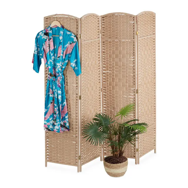 Relaxdays Paravent 4-teilig Holz/Papierseil 170×160 cm Natur