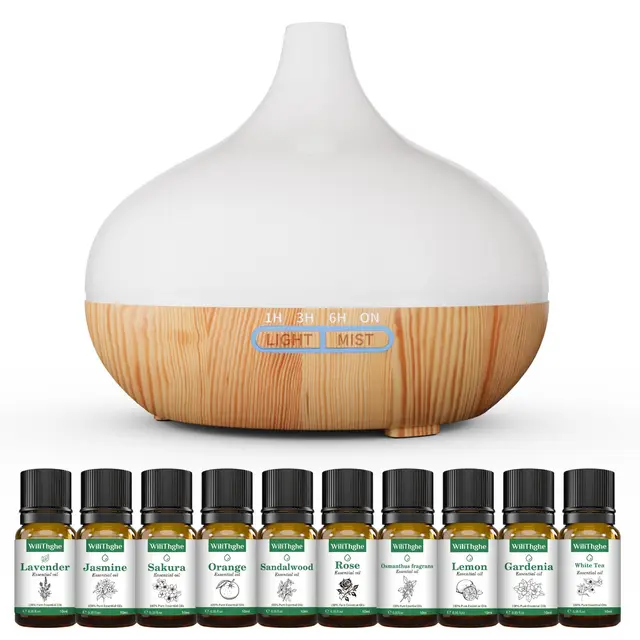 Aroma Diffuser Set für ätherische Öle 500ml Fernbedienung 14 LED Farben 4 Timer Einstellungen Raumduft Ideal für Entspannung, Wellness & Aromatherapie
