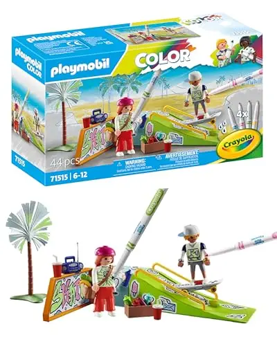 PLAYMOBIL Color 71515 Skatepark, waghalsige Stunts mit dem Skateboard, mit wasserlöslichen Stiften, Schwamm und zahlreichem Zubehör, kreatives Spielzeug für Kinder ab 6 Jahren