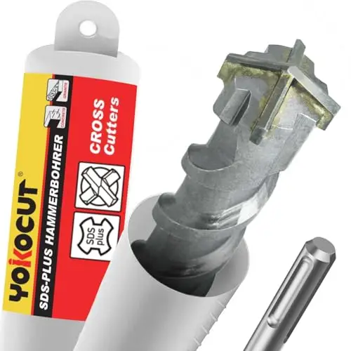 SDS Plus Bohrer 18x350 mm, Hammerbohrer 4X Schneiden, Steinbohrer Stahlbeton Mauerwerk Ziegel Kalksandstein, Betonbohrer, Ideal zum Bohren in Stein, Beton, Naturstein, Ziegelmauer