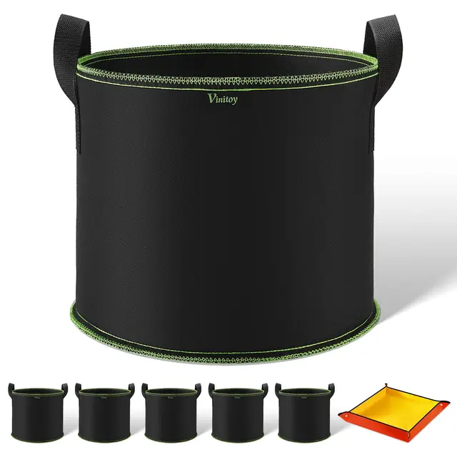 Pflanzsack 20L mit Umtopfmatte, 5X Vlies Stoff Pflanzsäcke mit Griffe, Stofftopf mit 100cm x 100cm Pflanzmatte für Kartoffeln, Tomaten und Gemüse