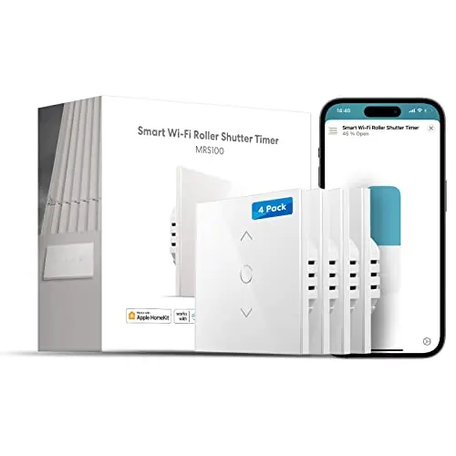 Meross Smart Rolladenschalter WLAN mit Zeitschaltuhr und Fernbedienung, kompatibel mit HomeKit, Alexa und Google Home, 80x80mm – Smart Jalousien Schalter/Rolladensteuerung (Benötigt Nullleiter), 4pcs