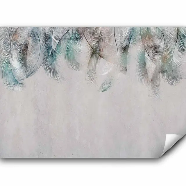 murando Fototapete Premium-Vlies Feder 450x315cm Foto Tapete Schlafzimmer Vliestapete XXL Wandtapete Motivtapeten Bildtapete 3d Effekt Wand Dekoration Flur Boho Abstrakt Ornament türkis grau