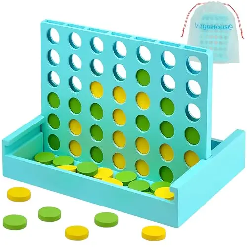 4 in Einer Reihe Spiel Holz, Vertikales Strategiespiel für 2 Spieler, Pädagogisches Lernspielzeug, Geschenk für Kinder & Erwachsene, Brettspiel für Zuhause & Reisen [Blau]