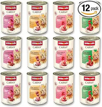 animonda Carny Katzen Nassfutter, Sorten Mix "Kräftige Variation" (12 x 400g), getreidefreies Katzennassfutter ohne Zucker für ausgewachsene Katzen mit frischen fleischigen Zutaten