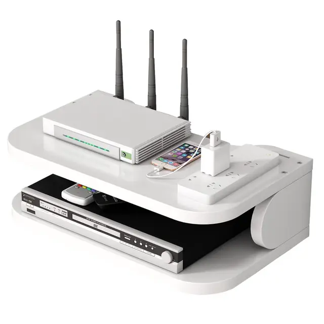 Hggzeg WiFi Router Aufbewahrungsbox schwebende Regale TV Set-Top-Rack, Wandmontage mehrschichtiges Kabelmanagement Lagerregal für Wanddekoration (jl01,weiß)