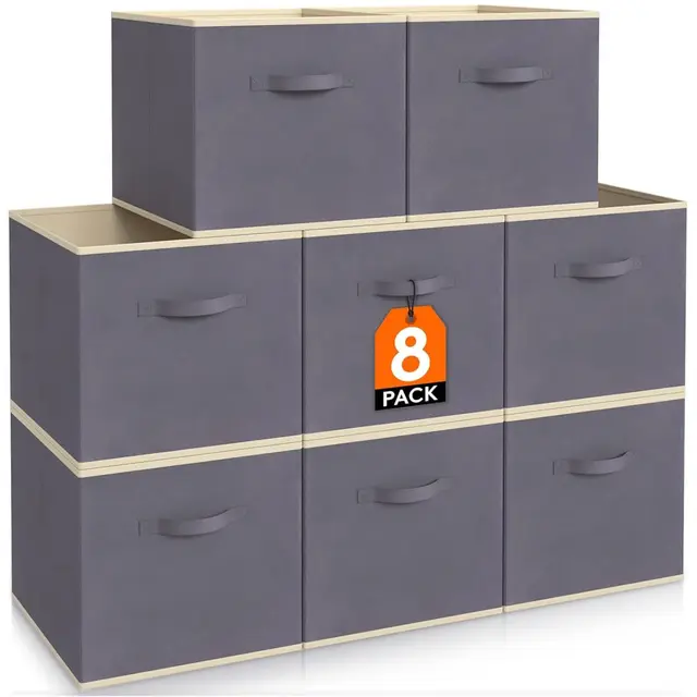 Lifewit Aufbewahrungsbox aus Stoff, 18L Faltbar Aufbewahrungswürfel Ordnungsboxen Aufbewahrung aus Vliesstoff mit Griff für Würfelregal Ordnungsboxen Regal Einsatz,8 Stück,26,5 X 26,5 X 28 Cm,Grau