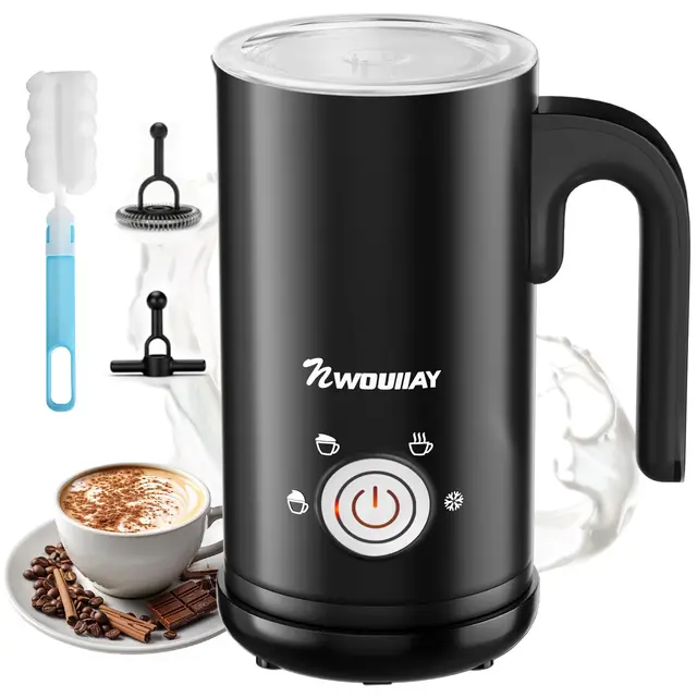 4-in-1 Elektrischer Milchaufschäumer 600W Automatischer Milchschäumer mit 300 ml Fassungsvermögen für heißen & kalten Milchschaum, Latte, Cappuccino