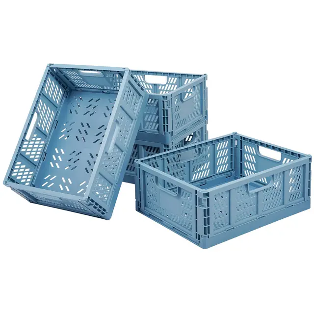 Gunolye 4 Stück faltbare Aufbewahrungsboxen aus Kunststoff, stabil, faltbarer Kunststoffkorb, faltbarer Aufbewahrungskorb, stapelbare Transportboxen aus Kunststoff, Schlafzimmer, Büro, 34 x 26