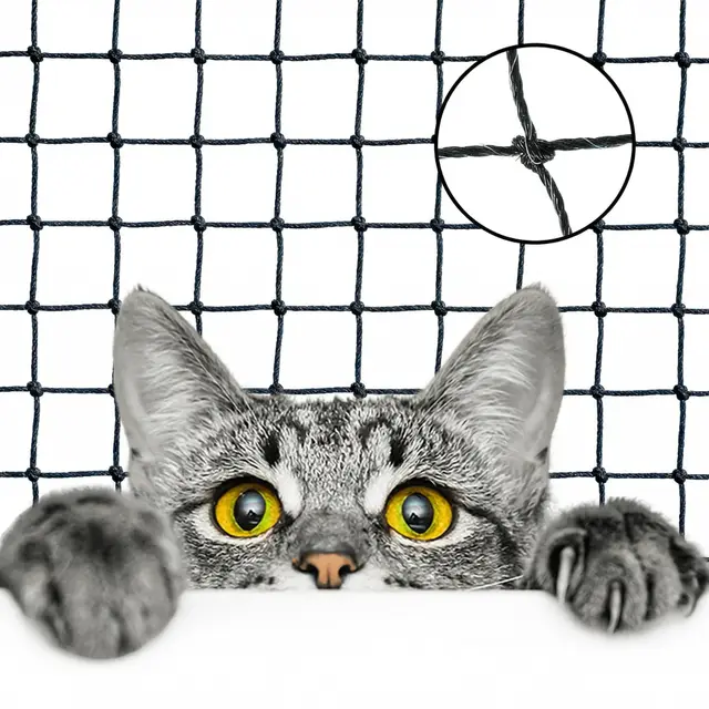 KONZEPT Katzennetz für Balkon 8x3m – Drahtverstärktes Balkonnetz für Katzen mit 3 x 3 cm Maschenweite, Biss- & Kratzfest, wetterbeständig, Schwarz