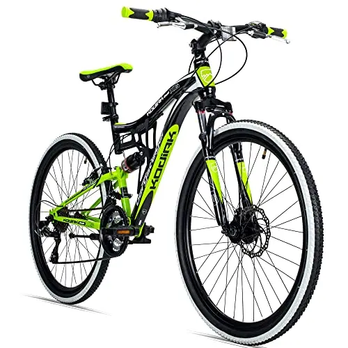 Bergsteiger Kodiak 26 Zoll, 29 Zoll Mountainbike, Scheibenbremse, 21 Gang-Schaltung, Vollfederung, Fully MTB für Jungen, Mädchen, Damen & Herren