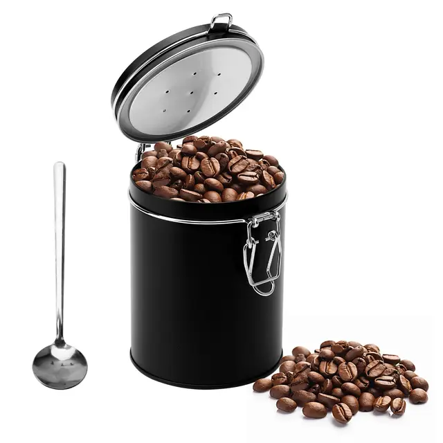 DAWRIS Kaffeedose Edelstahl Luftdicht mit Vakuumventil 1 L Schwarz