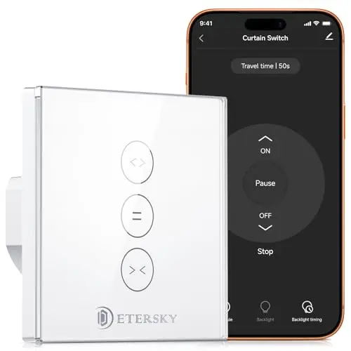 [Schaltbares LED] Smart Rolladen Zeitschaltuhr, Etersky Wlan Schalter für Rollladen Jalousien, Kompatibel mit Alexa Echo und Google Home, Touch Panel, Smart Life App Fernbedienung und Timer
