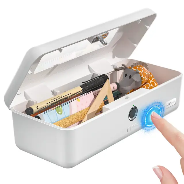 AICase Biometrische Aufbewahrungsbox für Fingerabdrücke,tragbar, für Bargeld,Schmuck,Sicherheitsschloss,multifunktional, Stiftemäppchen,Organizer,Schule,Geschenk für Erwachsene,Mädchen,Jungen Weiß