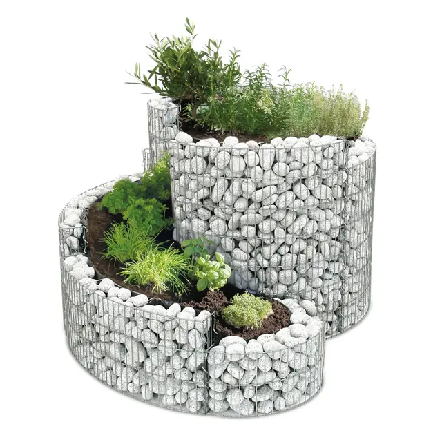 bellissa Gabionen Kräuterspirale Kräuterschnecke verzinkt 200x150x80 cm | Bausatz für Hochbeet, Pflanzring für Kräuter & Gemüse mit Trennfolie, Witterungsbeständig & langlebig, für Garten & Terrasse