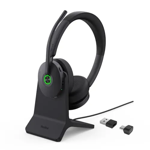 Yealink BH74 mit Ladestation ANC Kabelloses Headset mit Mikrofon,6-mics KI-Geräuschunterdrückung,Flip to Mute& Dongle,32 Stunden Sprechzeit,Teams Zertifiziert,Bluetooth Kopfhörer Büro für Hybridarbeit