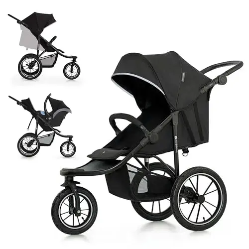 Kinderkraft HELSI 2 Buggy bis 27 kg, Buggy ab geburt, Laufkinderwagen mit große Luftreifen, Liegefunktion, Verstellbarer Elterngriff, Zusammenklappen, Untersitzkorb, Schwarz