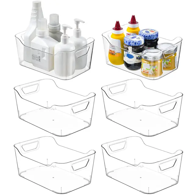 6 Stück Aufbewahrungsbox, Kunststoff Aufbewahrungskorb mit Griff für Küchenschrank Organizer, Kühlschränke, Vorratskammern, Unterschränke und Badezimmer Aufbewahrungsbox