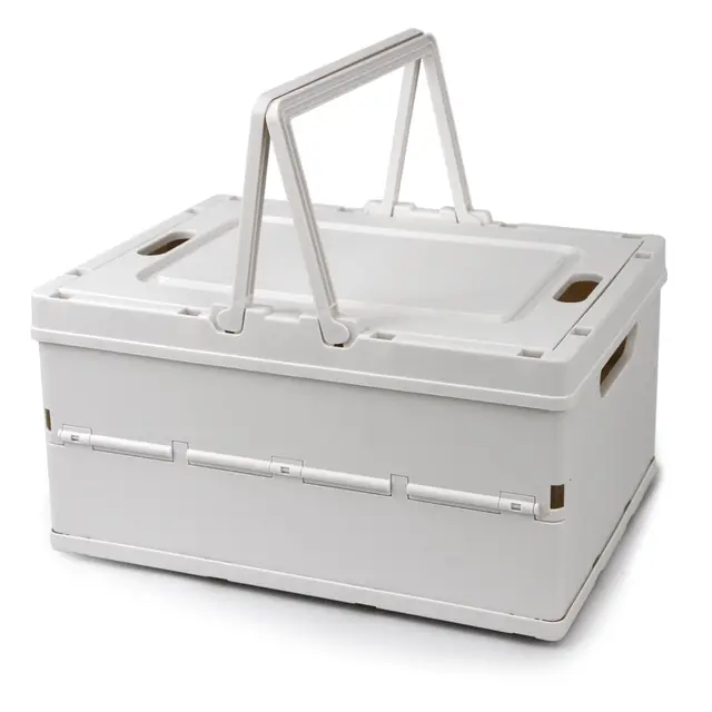 Klappbox mit Deckel, Faltbarer Aufbewahrungsbox mit Griffen, Kunststoff Ordnungsboxen für Zuhause, Küche, Badezimmer, Schlafzimmer, Speisekammer (Weiß)