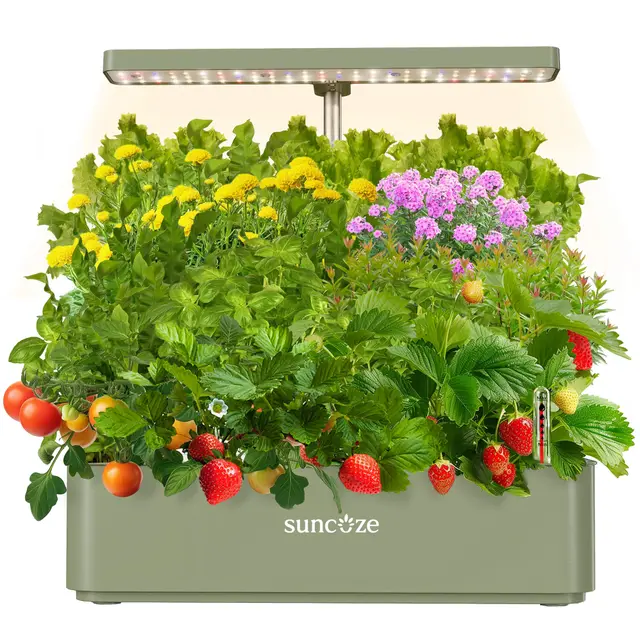 SUNCOZE Hydroponisches Anzuchtsystem, Smart Garden mit 12 Hülsen, Grün | Kräutergarten mit 24W LED Pflanzenlampe, Höhenverstellbar, 4L Hydroponic System für Zuhause, Küche, Leise Intelligente Pumpe