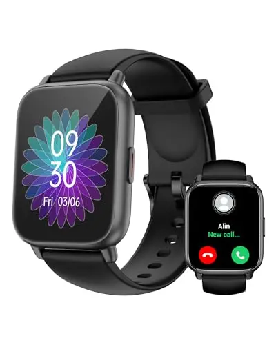 RUIMEN Smartwatch mit Telefonfunktion,Smartwatch für Damen Herren 1.85'' HD Screen Fitnessuhr mit SpO2-Überwachung Pulsuhr Schlafmonitor Schrittzähler Uhr 110+ Trainingsmodi für Android iOS (2 Bänder)