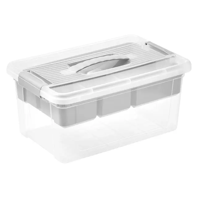 keeeper Organizer-Box, 9 l, Bequemer Griff, Praktische Clips, Herausnehmbarer Einsatz, Aufbewahrungsbox, 23 x 35 x 17 cm, henri, Nordic Grey (Grau)