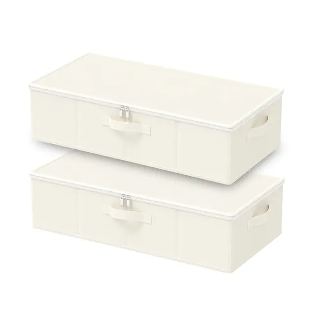 Unterbett Aufbewahrungsbox mit Deckel, Faltbare Aufbewahrungstasche, Unterbettkommode, Transporttasche, 2 Stück, Beige, 60 x 30 x 15 cm, XSNY20BES-2