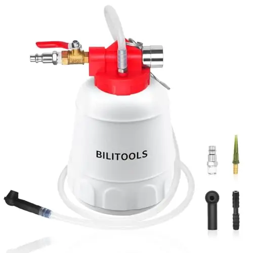 BILITOOLS 1L Universal Bremsenentlüftungsgerät Motorrad & KFZ, Druckluft Vakuumpumpe Bremsflüssigkeitswechselgerät mit 4 Adaptern, Profi Bremsentlüfter für ABS-Systeme, EIN-Mann-Entlüftungsset