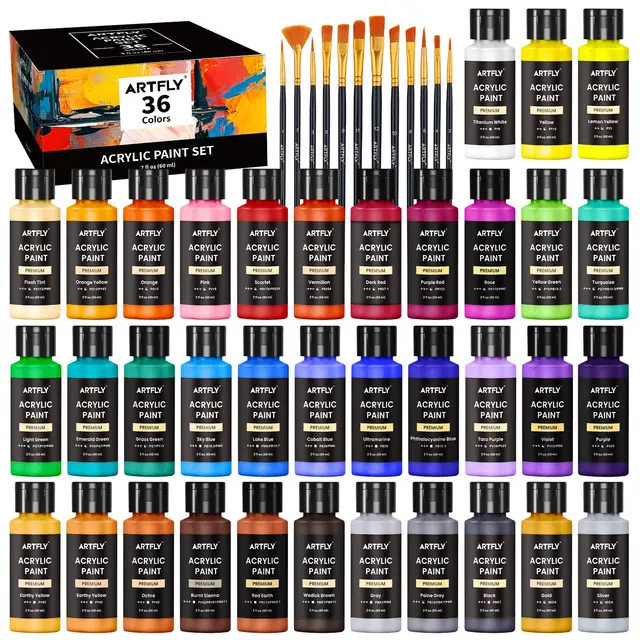 artfly acrylfarben set 36 farben 60ml