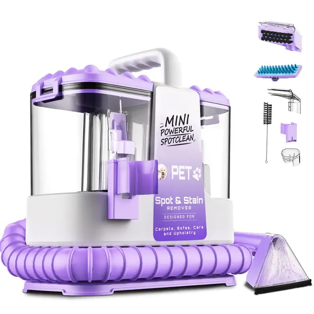 Polsterreiniger Gerät 500W 18KPa Waschsauger Nasssauger mit Selbstreinigungsfunktion, Fleckenreiniger für Teppiche Sofas Treppen Polstermöbel Autos, leichtes kompaktes Design, Violett