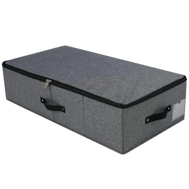 Faltbare stabile Unterbett-Aufbewahrungsbox mit Griff, Reißverschlussdeckel, Decken Kleidung Bettdecken Aufbewahrungsbehälter für Schlafzimmer und Kleiderschränke, 74,5 × 38 × 18cm, Schwarzgrau