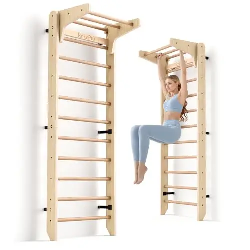 Multifunktionale Schwedenleiter, Wandmontage, Holz-Gymnastikstange, Indoor-Heim-Fitness-Studio für Kinder und Erwachsene