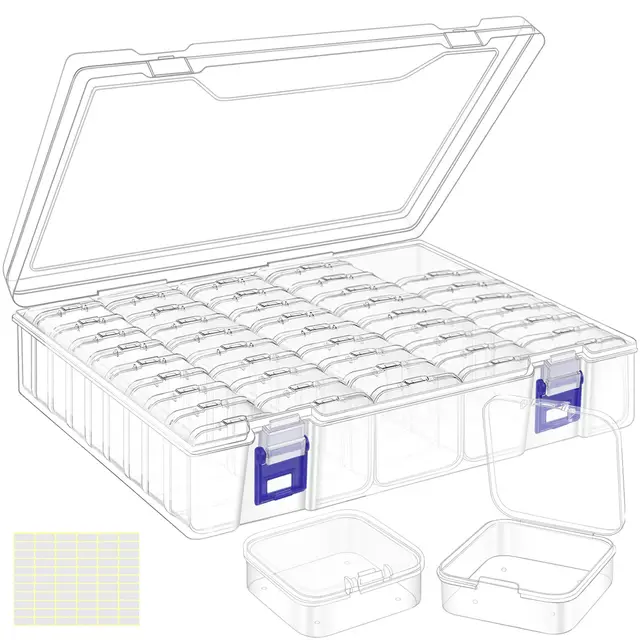 Kleine Perle Aufbewahrungsboxen, 46 Teilige Aufbewahrungsbox aus Klarem Kunststoff, Mini Diamond Painting Aufbewahrungsbox mit Klappdeckel für Perlen Schmuck Pille Organiser Storage