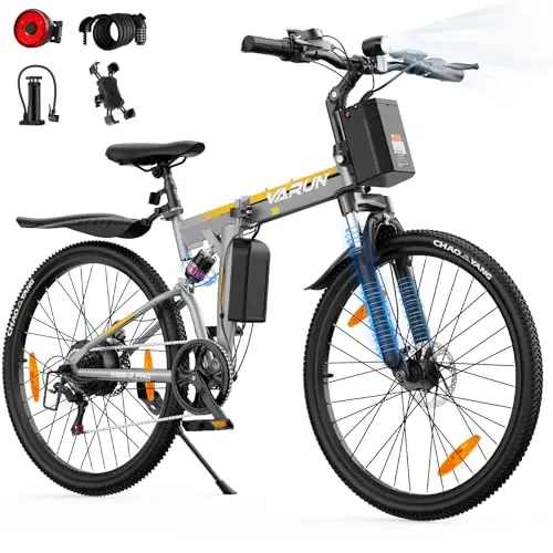 VARUN E-Bike Klapprad 26 Zoll Mountainbike für Herren Damen, 48V 374,4Wh Akku Elektrofahrrad mit Vollfederung, 80KM Reichweite, 7-Gang, LCD mit 5 PAS, E-Mountainbike für Pendler & Gelände