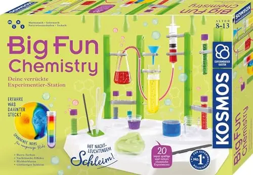 KOSMOS Big Fun Chemistry - Die verrückte Chemie-Station, Experimentierkasten für Kinder ab 8 Jahre, glibbriger Schleim, blubbernde Flüssigkeiten, Chemiebaukasten für Kinder, 645649
