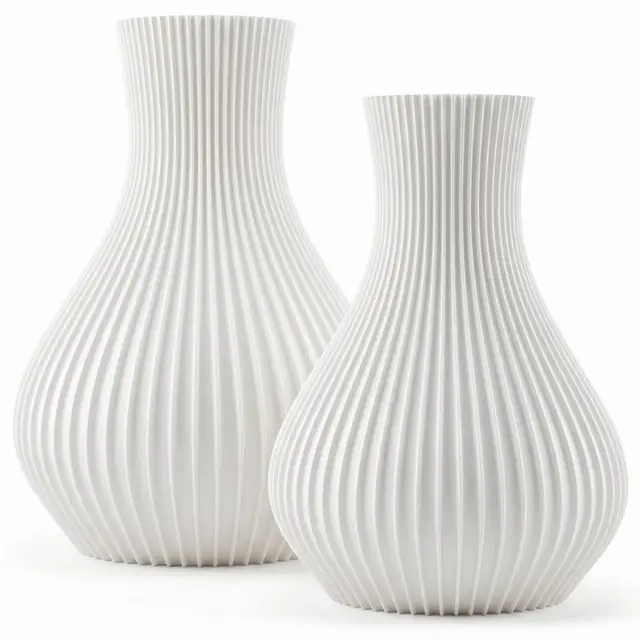 Blumenvase als 2er Set - bruchsicher & leicht Dank PLA - Moderne Deko Vase für Trockenblumen, Wohnzimmer & Tischdeko, kleine und große Vase weiß - Tulpenvase