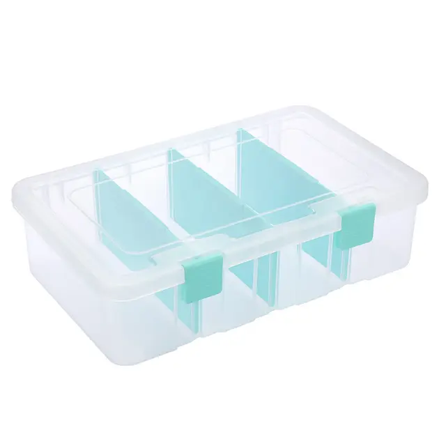 Kunststoff transparent Aufbewahrungsbox mit Deckel Mehrzweck Organizer Box mit Tragegriff und 3 herausnehmbaren Fächern Wasserdicht staubdicht Behälter für Schreibwaren (33,8x20,6x8,6 cm)