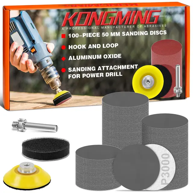 KONGMING Schleifpapier 50mm klett 100 Stück Körnung 3000 Schleifscheiben 50mm klett Schleifaufsatz für Akkuschrauber