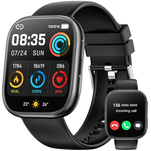 Smartwatch Damen Herren, 1.83" HD Fitnessuhr mit Telefonfunktion, Fitness Tracker mit SpO2 Pulsmesser Schlafmonitor Schrittzähler, 100+ Sportmodi Sportuhr, IP68 Wasserdicht Smart Watch für Android iOS