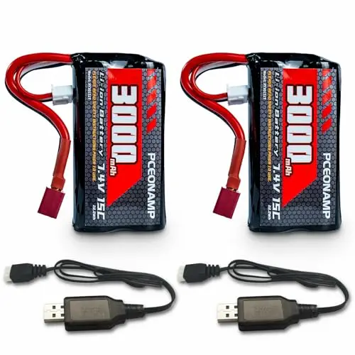 7.4 V Li Ion Battery RC Cars Akku 3000mAh 2S T Stecker für 1/12 1/16 1/18 RC Spielzeugautos und 4WD High Speed mit 2 Ladekabeln